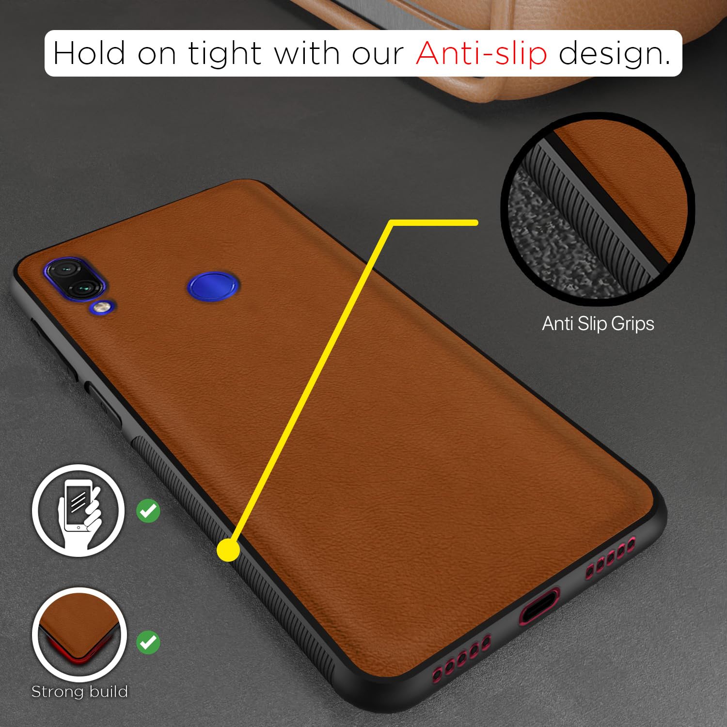 Redmi Note 7 Pro/Note 7/Note 7S Leather mobile back cover in camel by Pikkme – photo 5