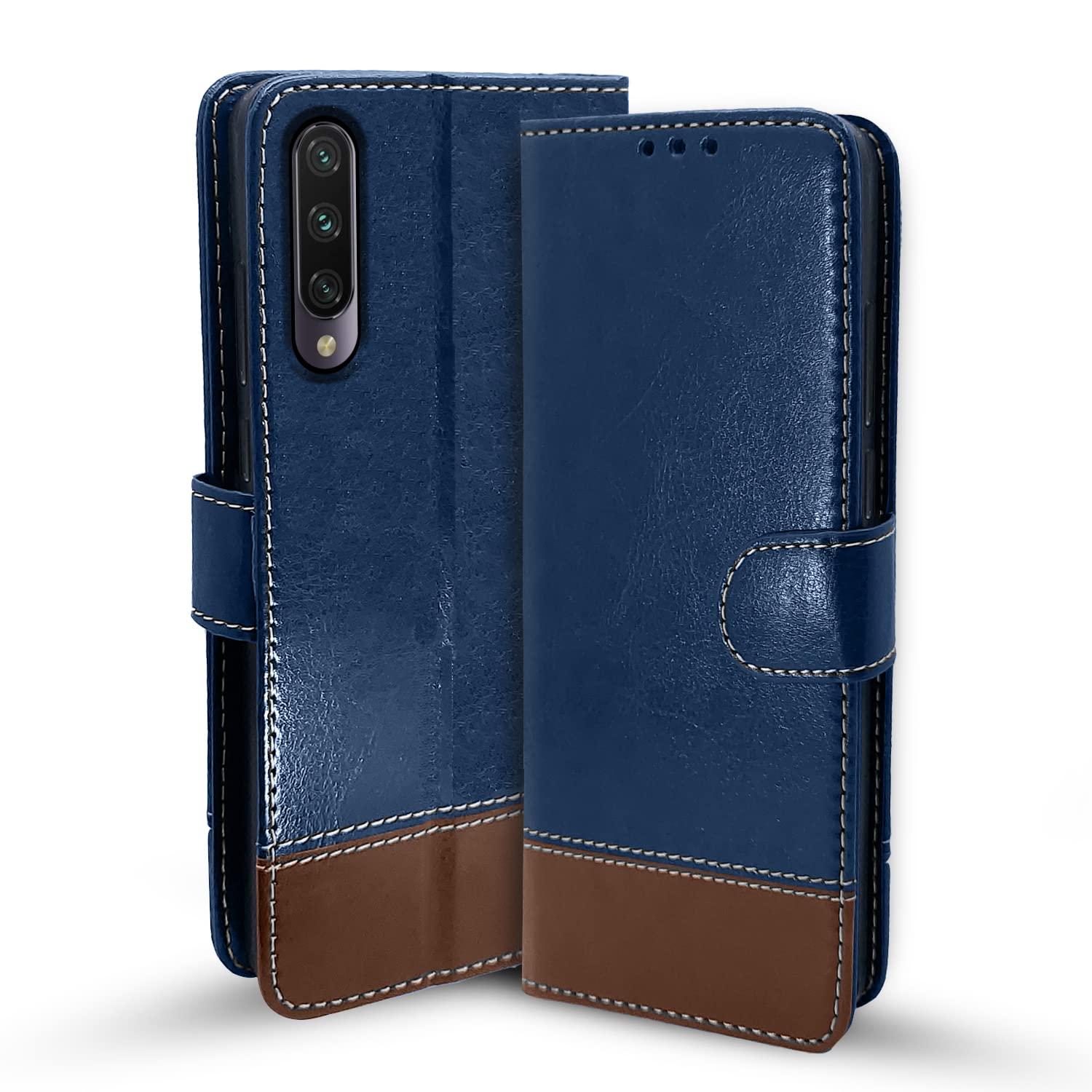 Mi A3 mobile flip cover in blue & brown by Pikkme