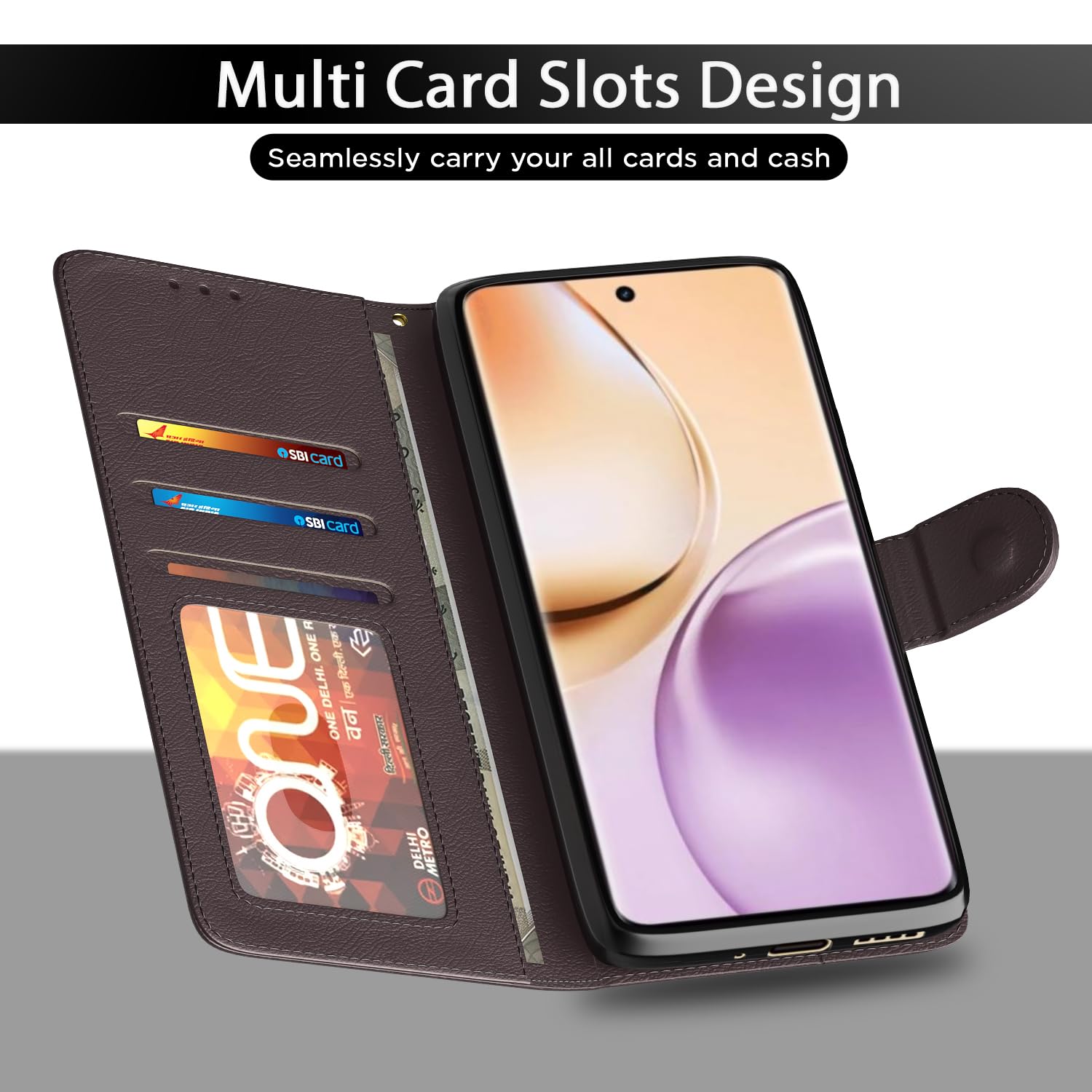 Realme 14 Pro 5G Wallet mobile flip cover in coffee by Pikkme – photo 5