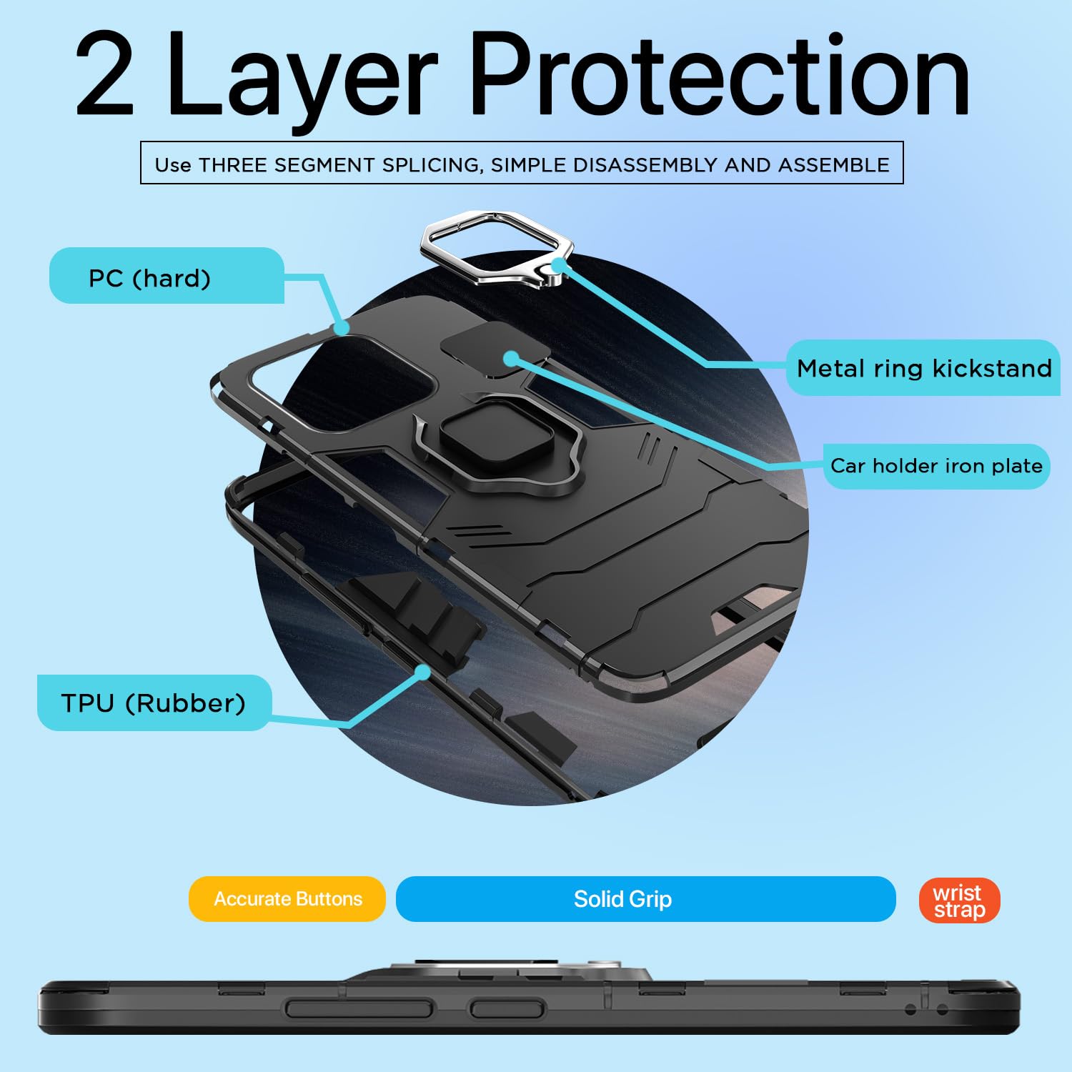 Pikkme Redmi 10 / Redmi 10 Power D5 Tough Armor Back Cover | Black