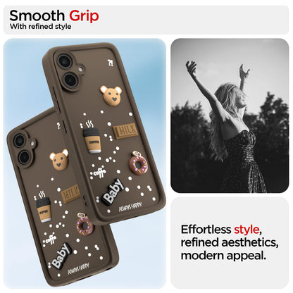 Pikkme Samsung Galaxy M05 / A05 / F05 Cute Fun Cartoon 3D Bear Coffee Back Cover (Brown)