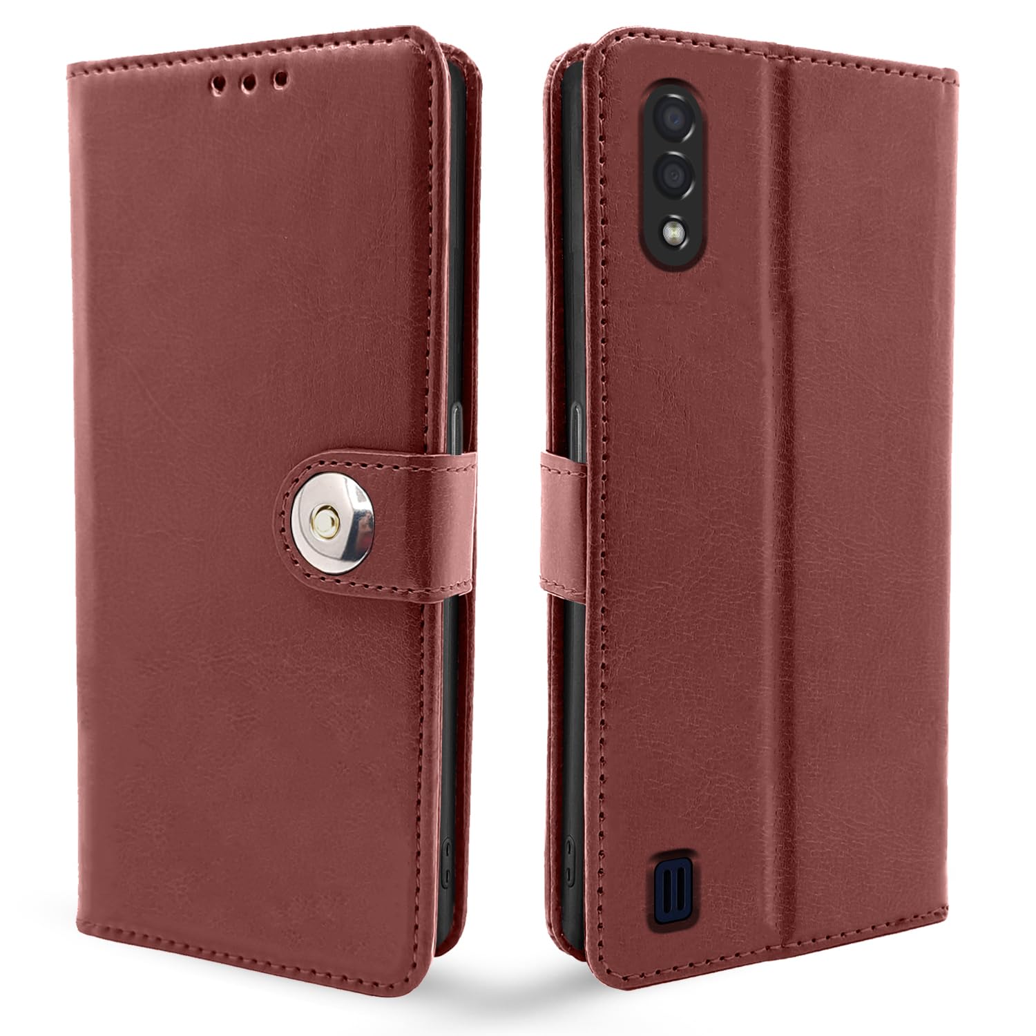 Button brown Wallet mobile flip cover for Samsung M01 – Pikkme