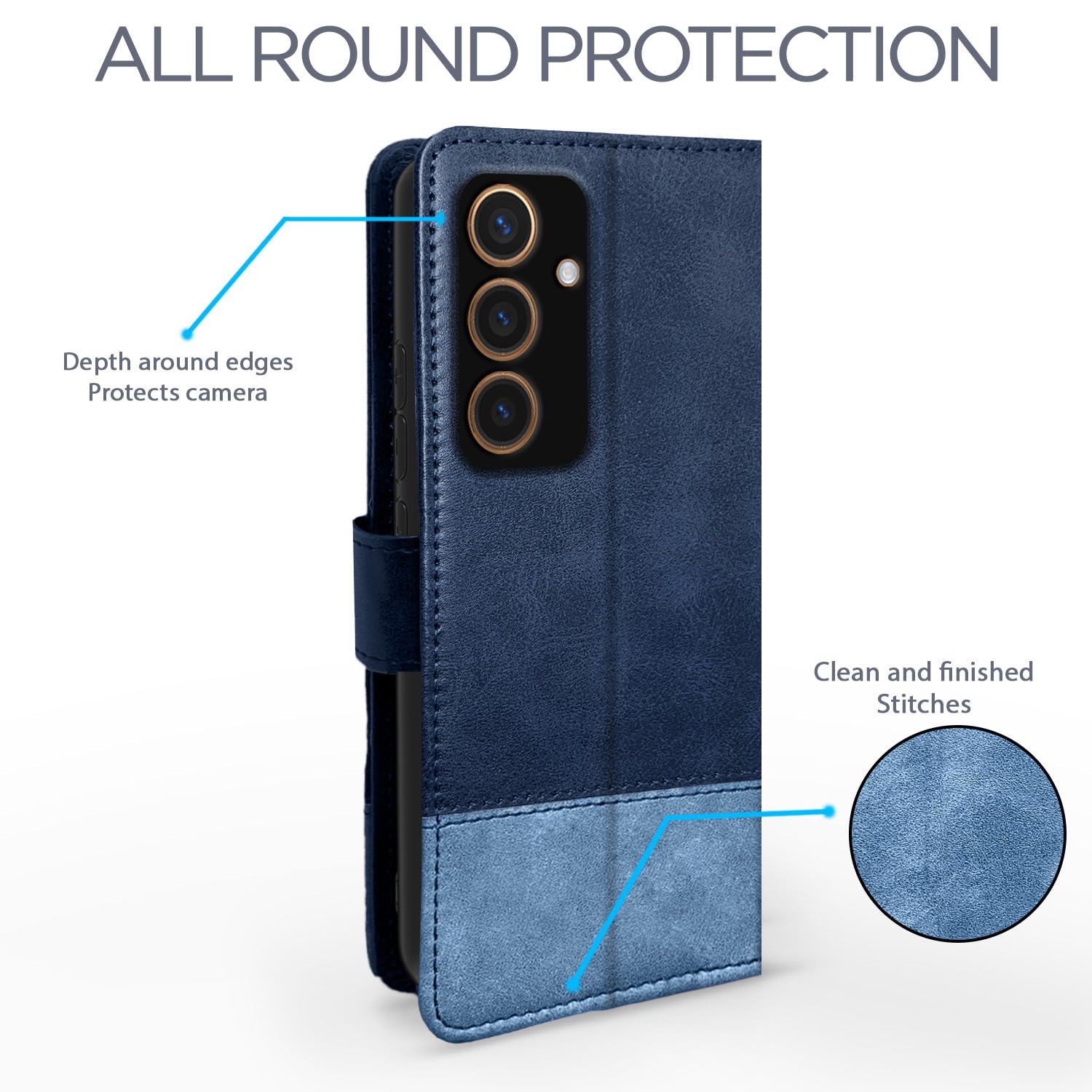 Samsung S24 5G Magnetic wallet flip cover in navy & light blue by Pikkme – photo 3