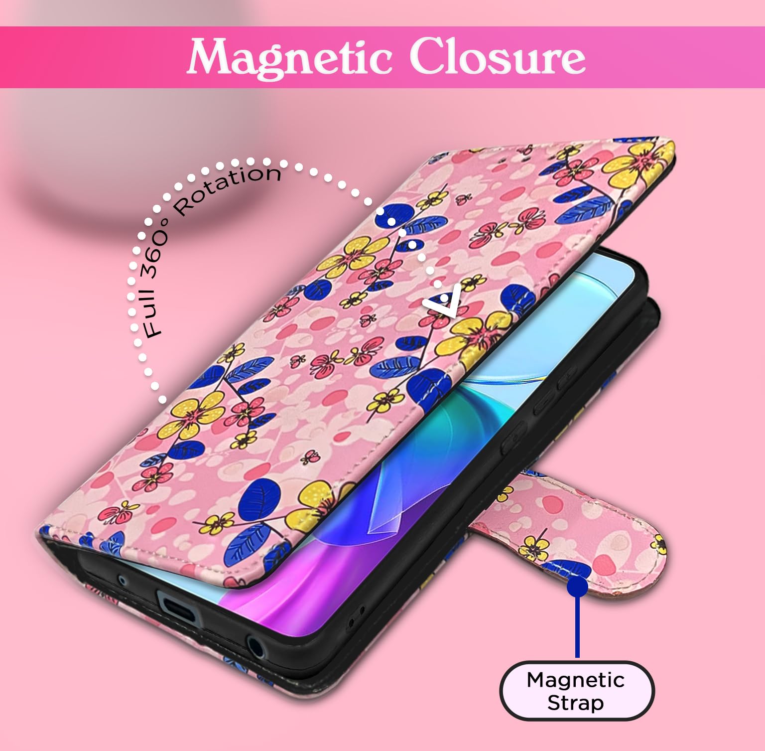 Pikkme pink flower Leather mobile flip cover for Vivo Y03 4G – photo 6