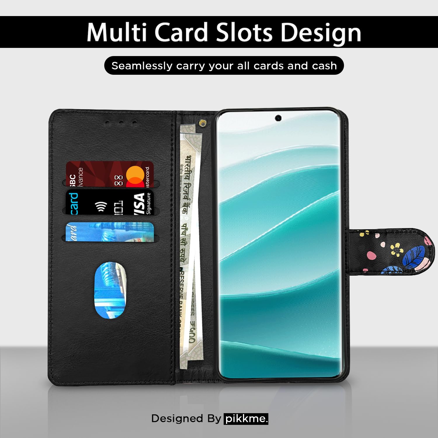 Pikkme black flower flip case for Redmi Note 14 Pro/Note 14 Pro Plus 5G – photo 2