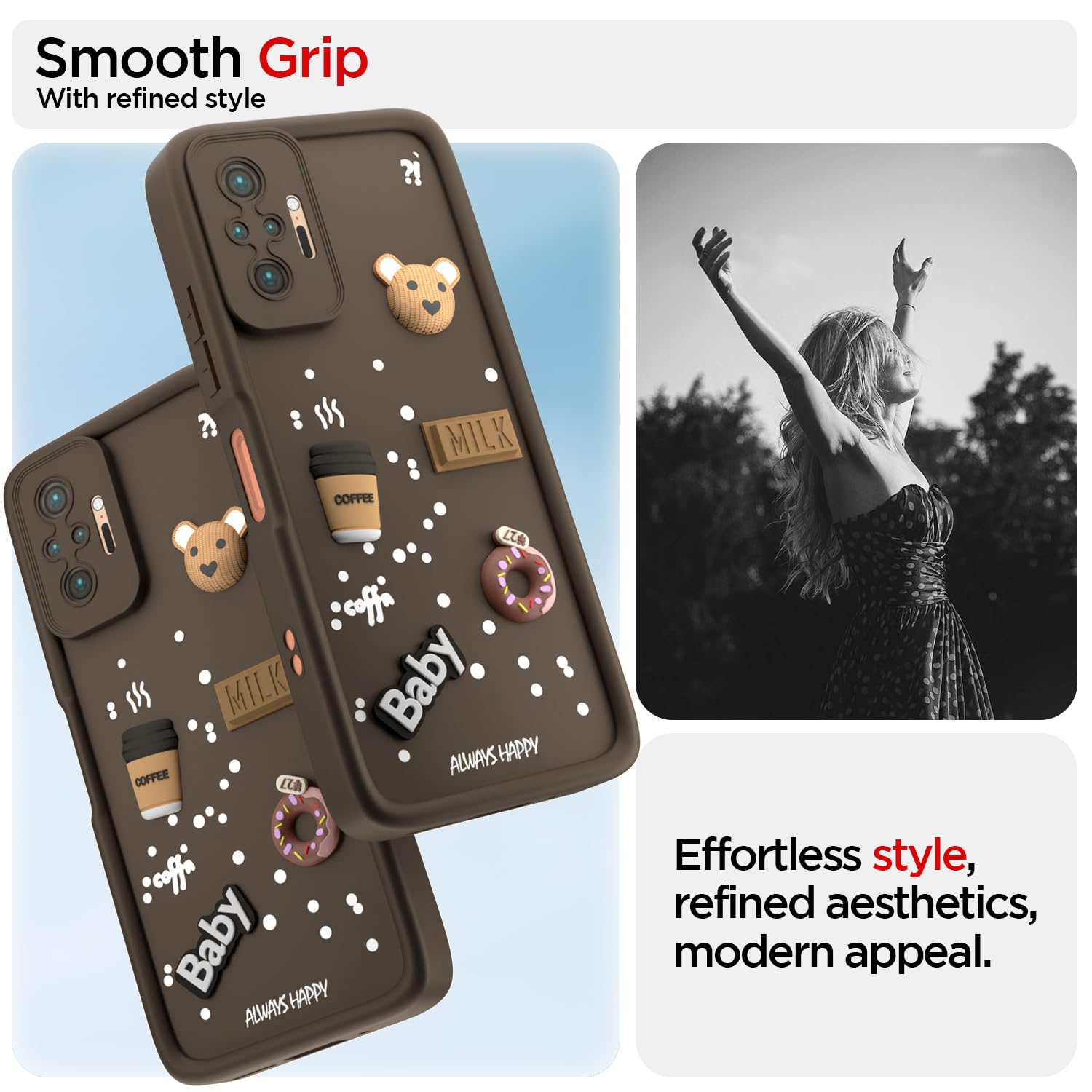 Pikkme Redmi Note 10 Pro/Note 10 Pro Max Cute Fun Cartoon 3D Bear Coffee Back Cover (Brown)