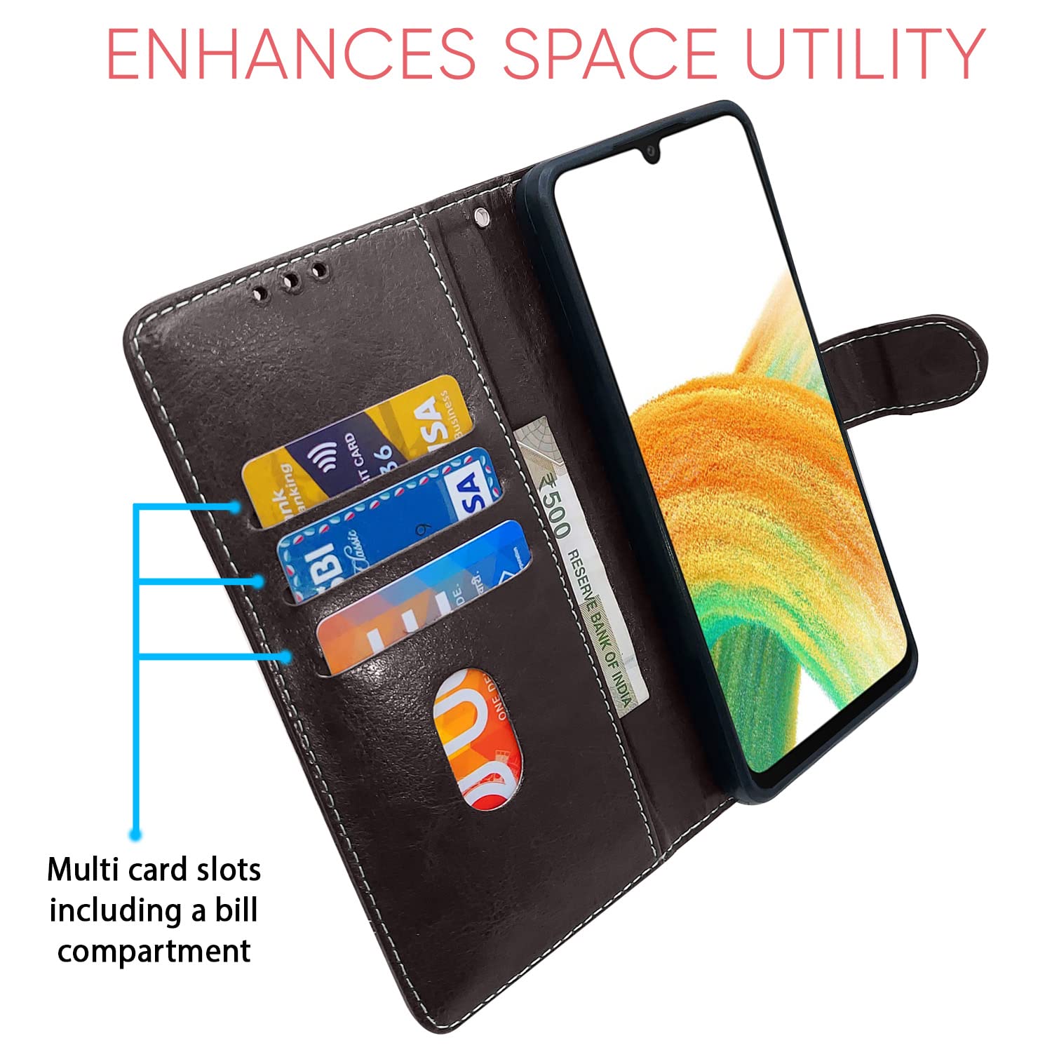 Pikkme coffee & brown Magnetic mobile flip cover for Samsung A33 5G – photo 3