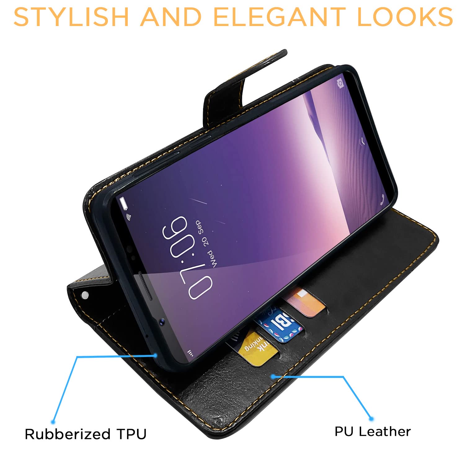 Vivo V7 Plus/V7 wallet flip cover in black & brown by Pikkme – photo 5