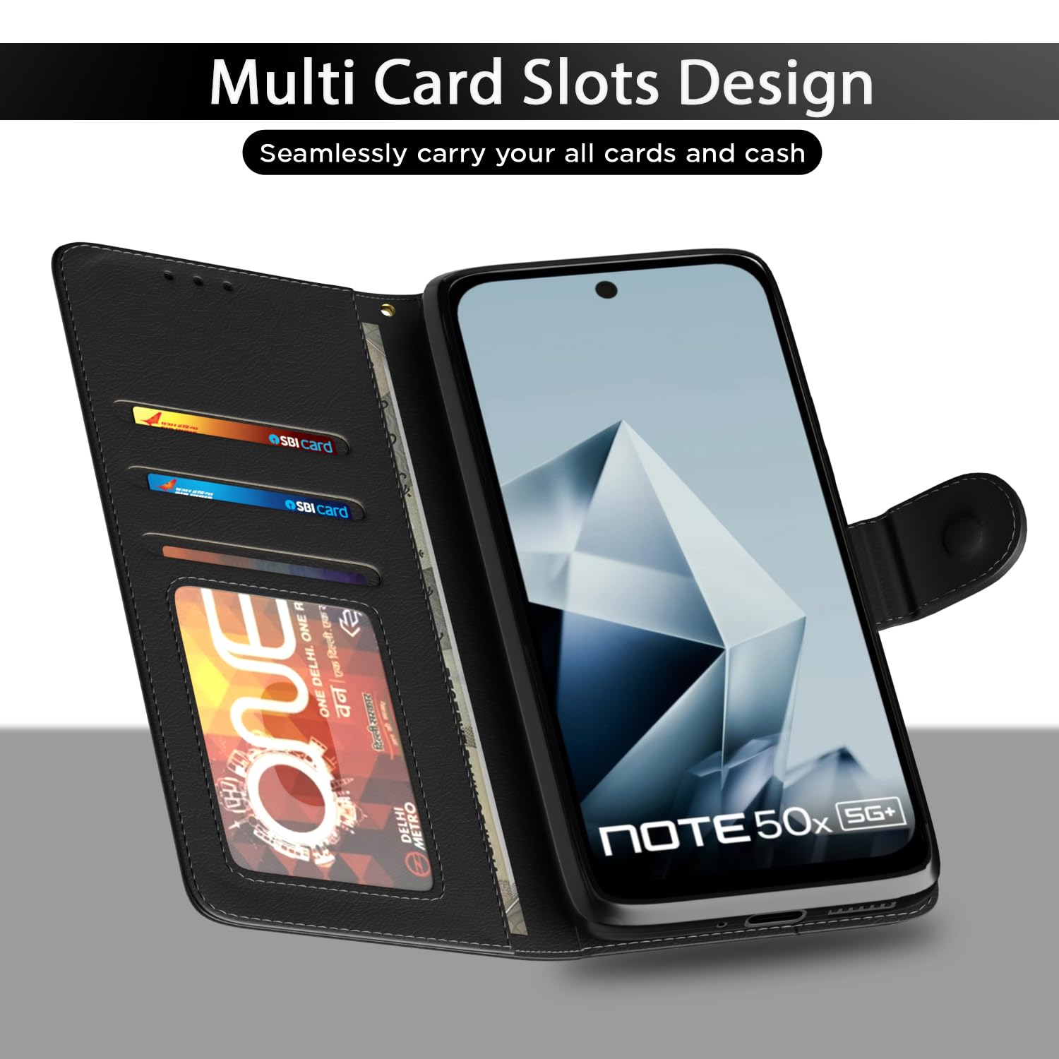 Black Wallet wallet flip cover for Infinix Note 50x 5G – Pikkme – photo 5