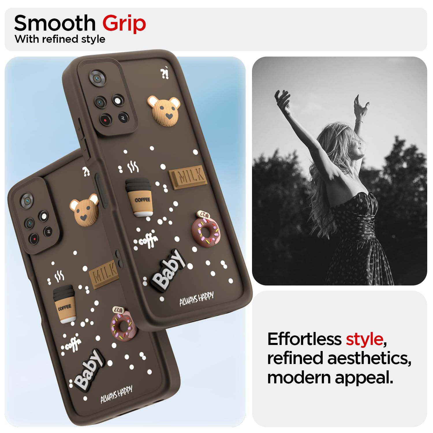 Pikkme Redmi Note 11T 5G / Poco M4 Pro 5G Cute Fun Cartoon 3D Bear Coffee Back Cover (Brown)