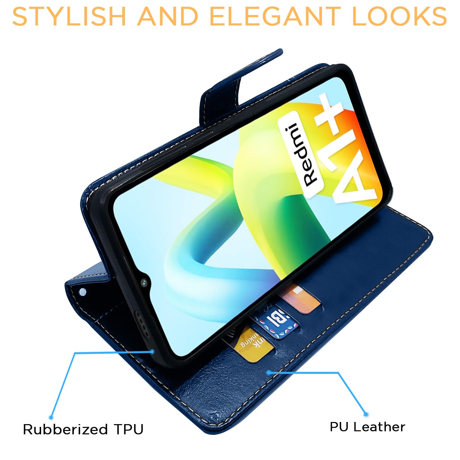 Poco C51/Redmi A1 Plus/Redmi A2 Plus/C50 wallet flip cover in blue & brown by Pikkme – photo 5