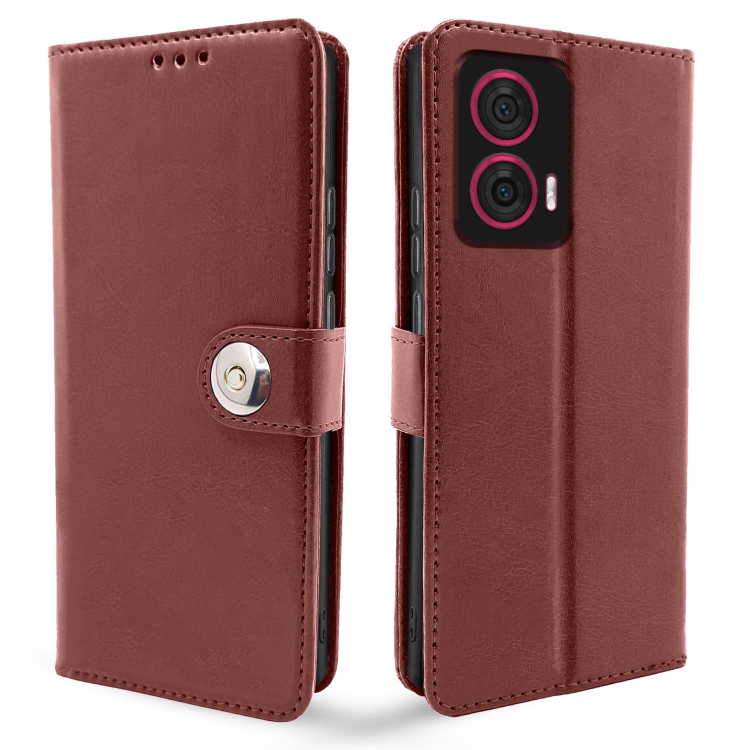 Pikkme Moto Edge 50 Fusion 5G Button Flip Cover (Brown)