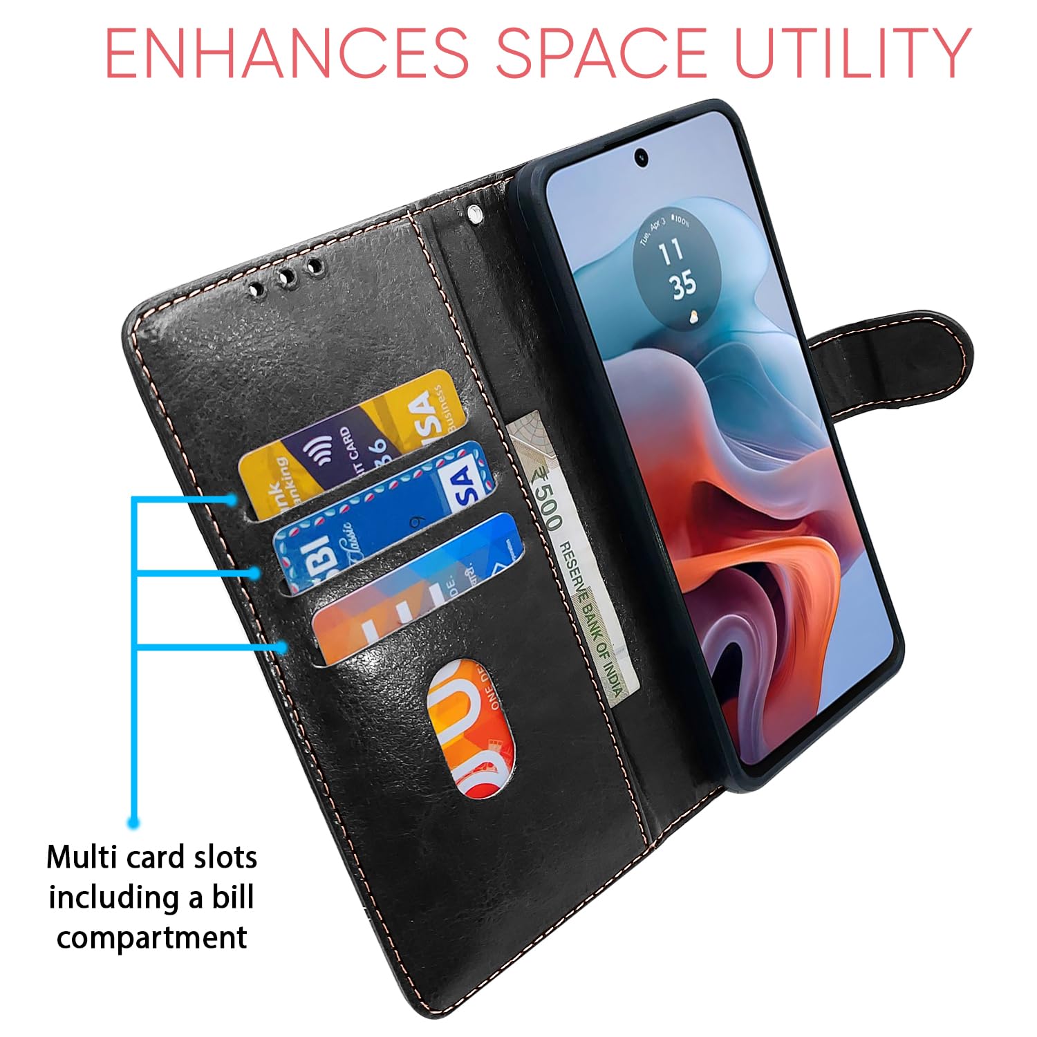 Pikkme black & brown Magnetic wallet flip cover for Moto G24 Power – photo 4