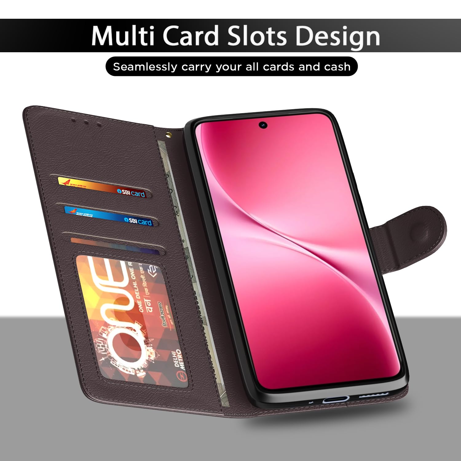 Pikkme Vivo V60 Lite 5G Wallet coffee flip cover – photo 5