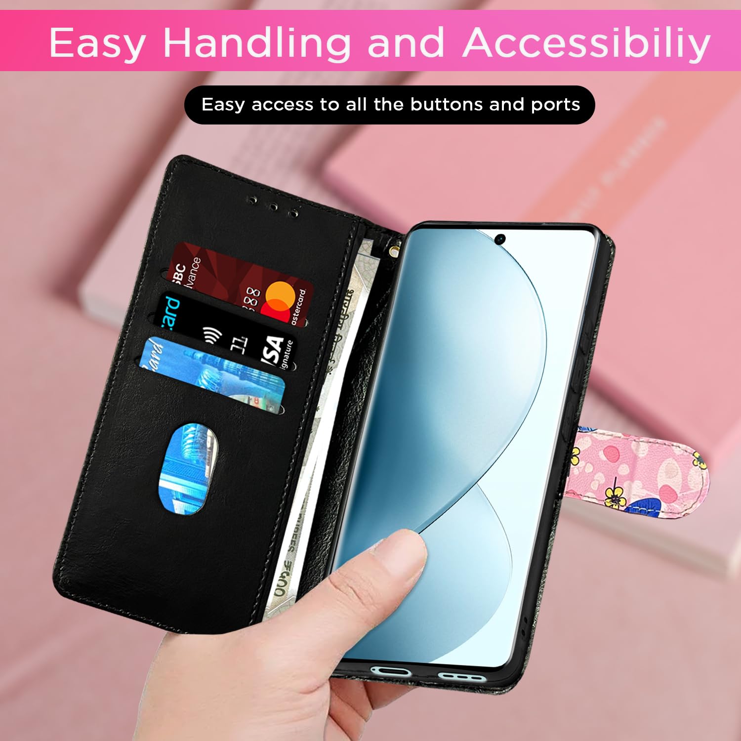 Pink flower wallet flip cover for Vivo V29/V29 Pro 5G – Pikkme – photo 7
