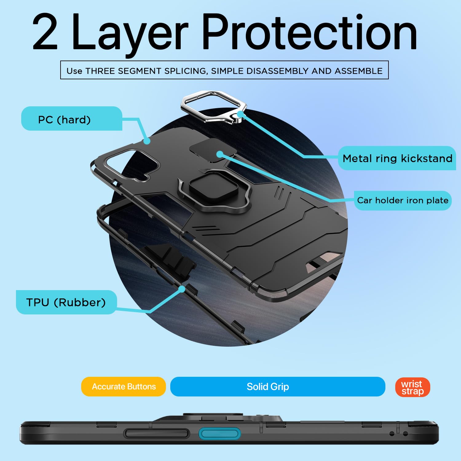 Pikkme Samsung Galaxy M32 4G / M32 Prime D5 Tough Armor Back Cover | Black
