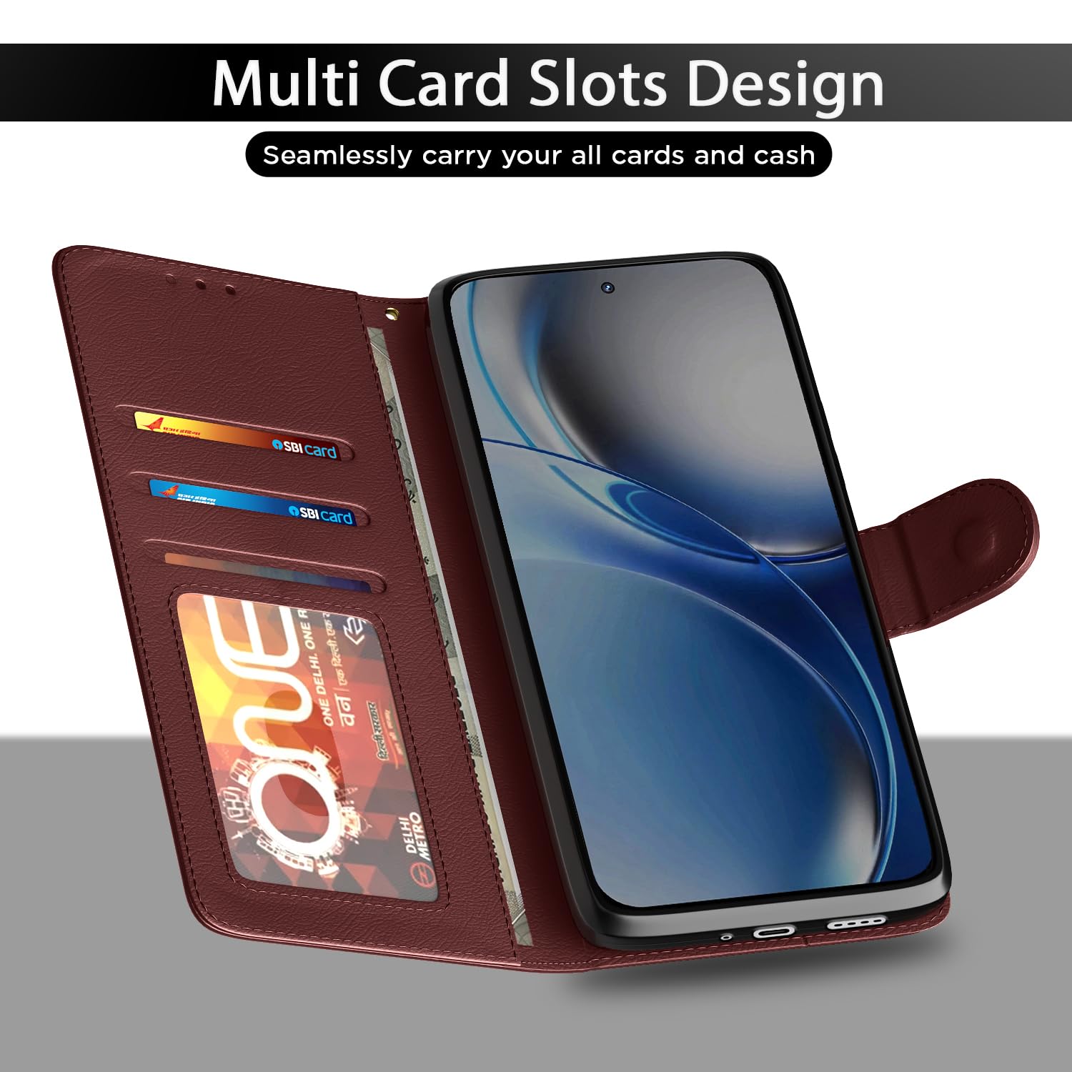 Realme P4R 5G Wallet flip cover in brown by Pikkme – photo 5