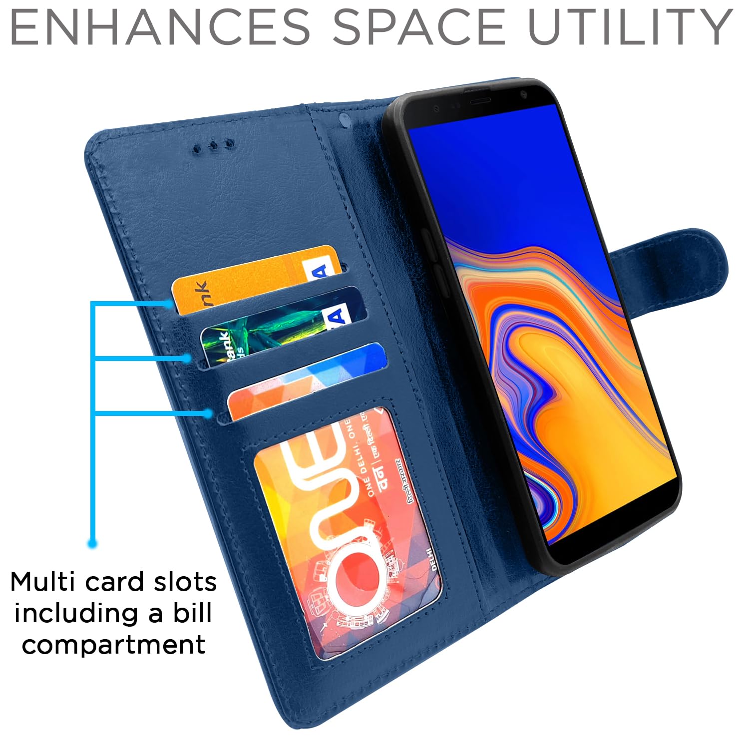 Pikkme  Samsung Galaxy J4 Plus / J4+ Vintage Vintage  Flip Cover Cover (Blue)