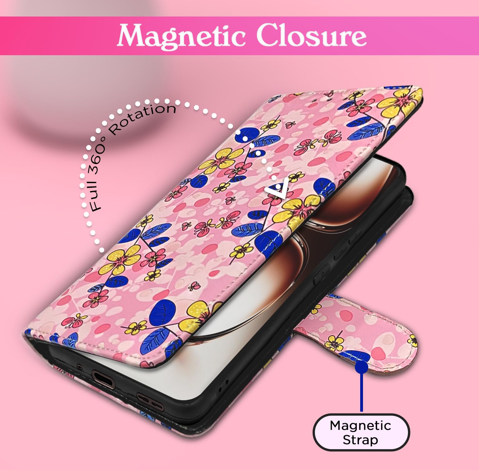 Pikkme pink flower Wallet flip case for Oppo Reno 12 Pro 5G – photo 6