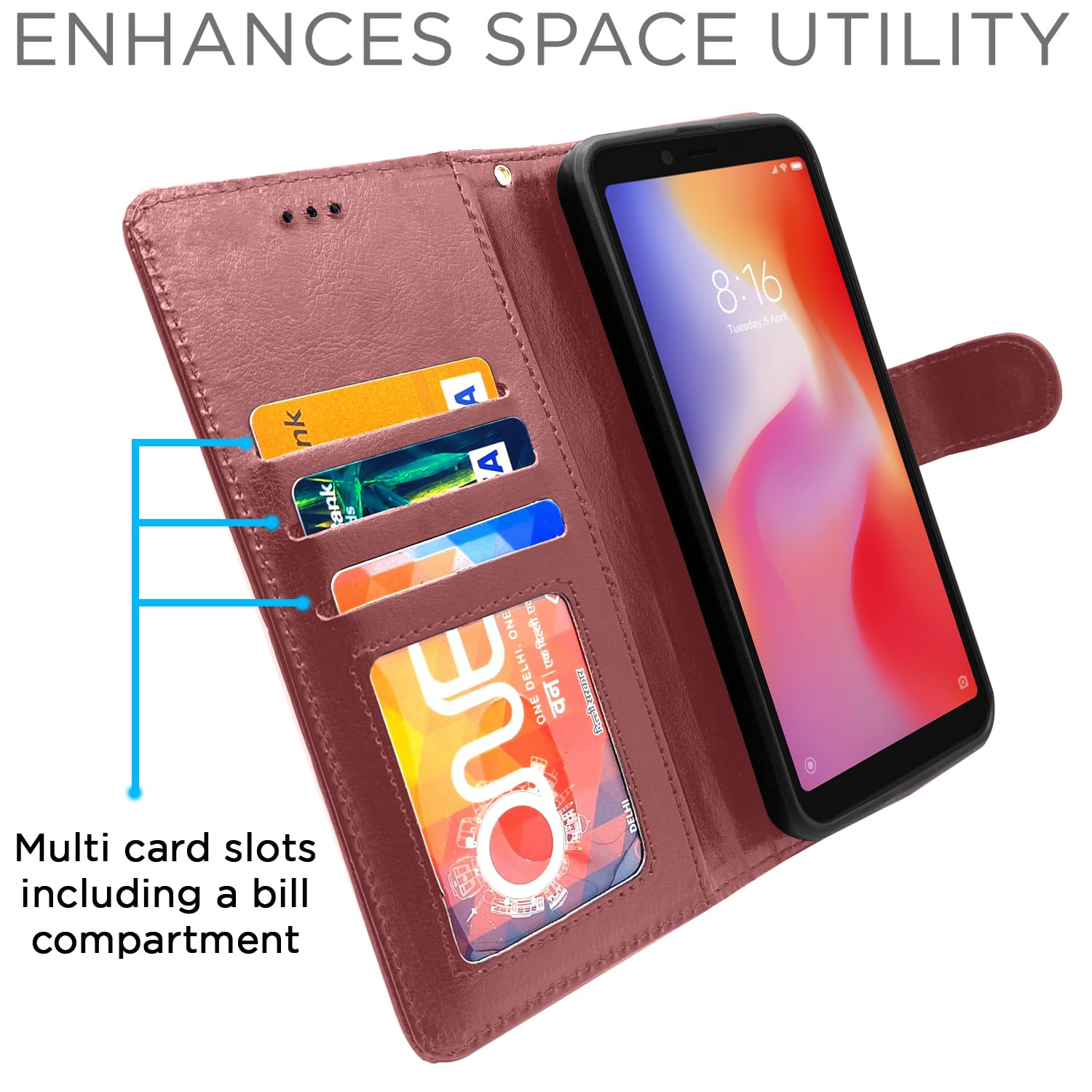 Pikkme Redmi 6A Vintage Flip Cover (Brown)