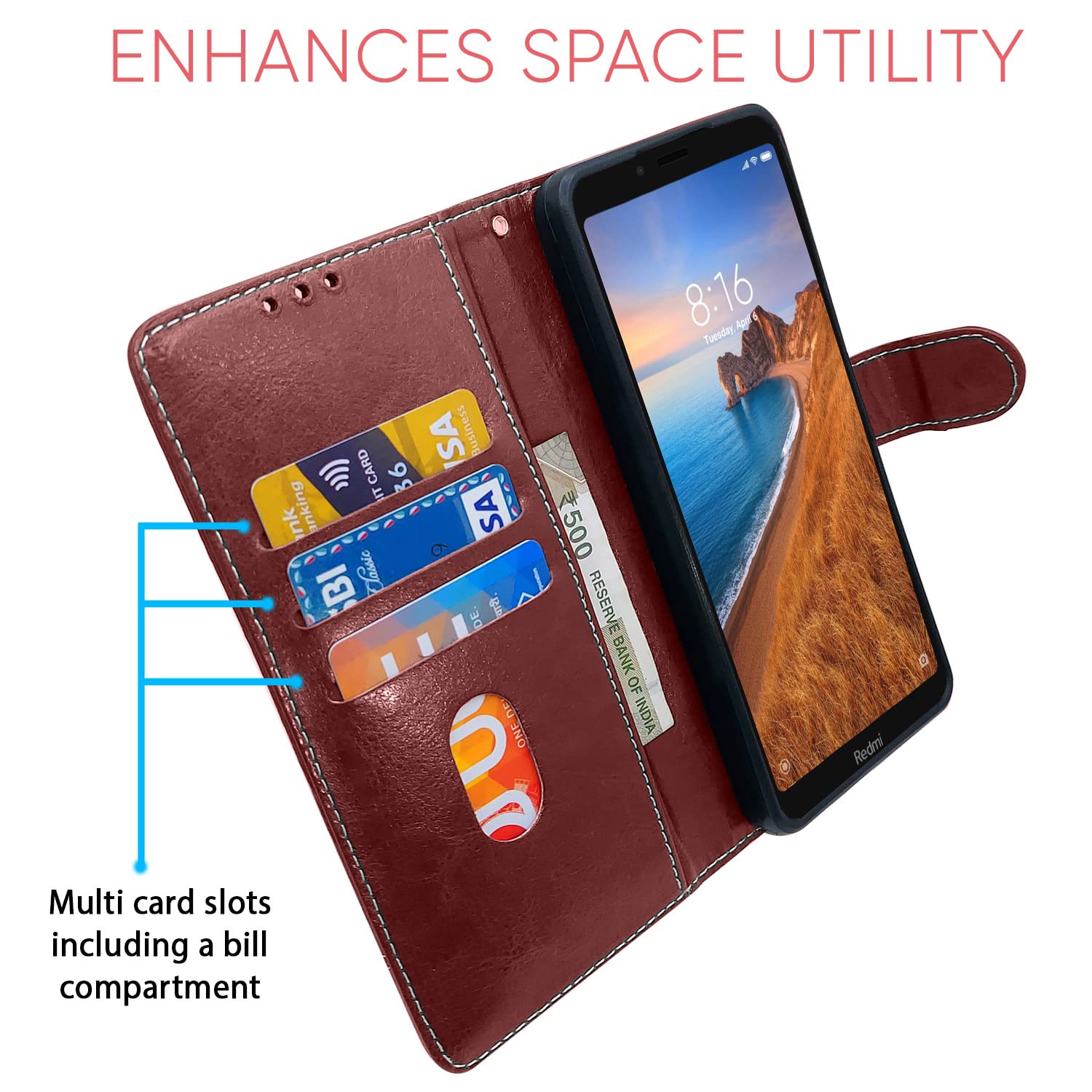 Redmi 7A flip case in brown & coffee by Pikkme – photo 3