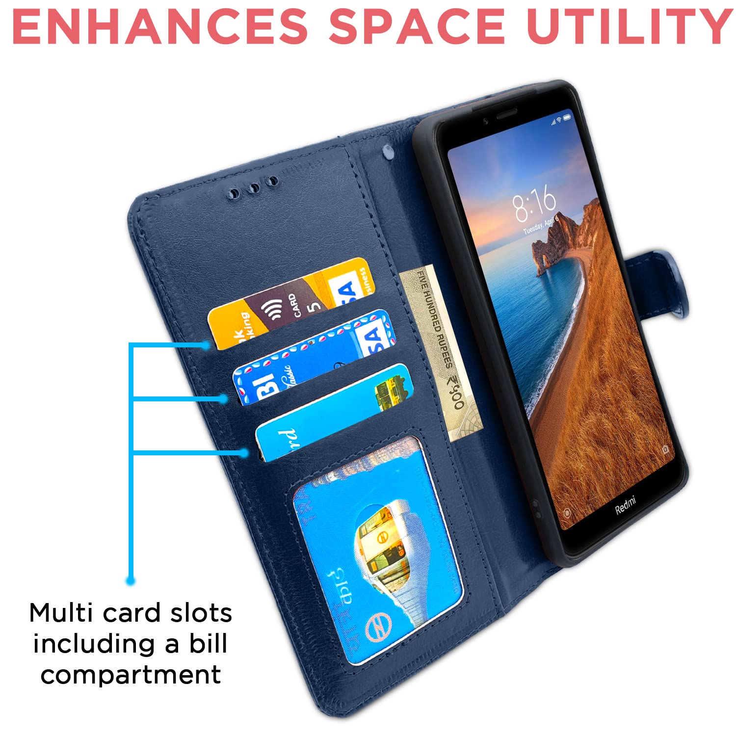 Pikkme Mi Redmi 7A Vintage Flip Case (Blue)