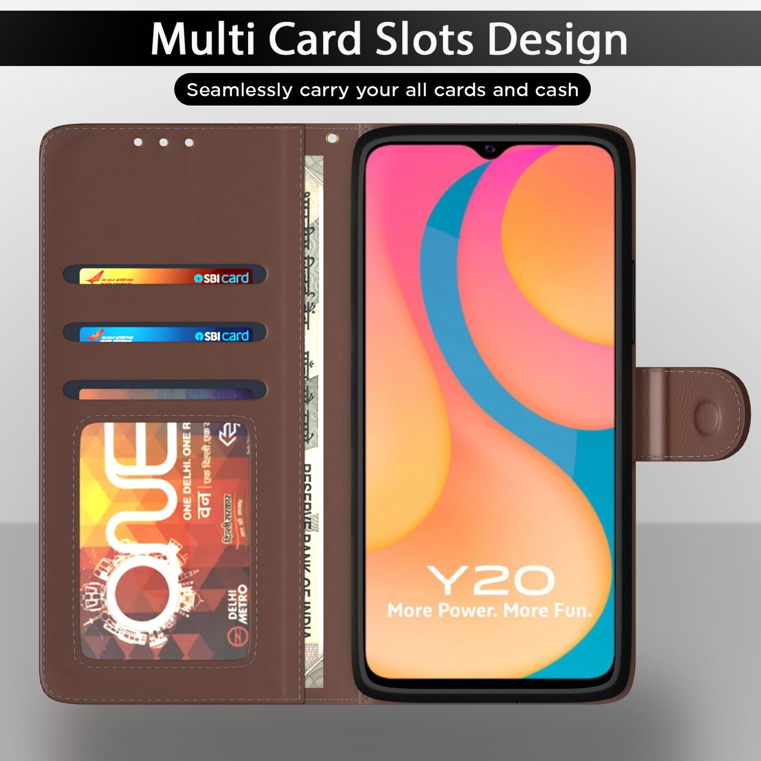 Pikkme tan Wallet wallet flip cover for Vivo Y12s/Y20/Y20i/Y20G – photo 5