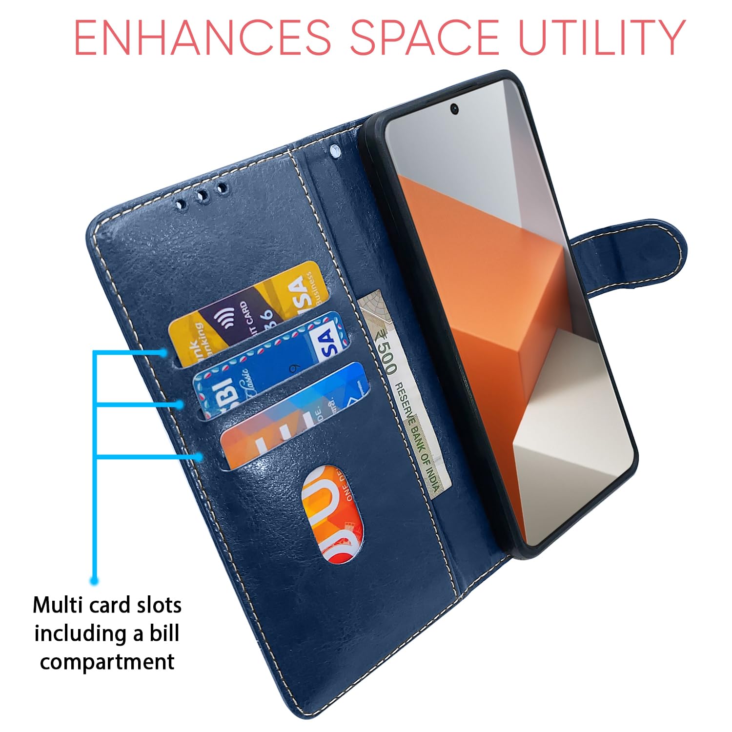 Pikkme blue & brown flip case for Redmi Note 13 Pro Plus 5G – photo 4