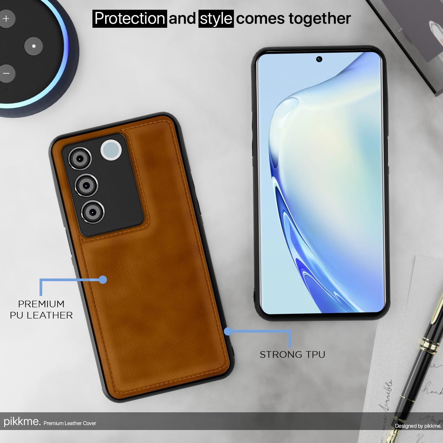 Brown Leather mobile back cover for Vivo V27/V27 Pro 5G – Pikkme – photo 4