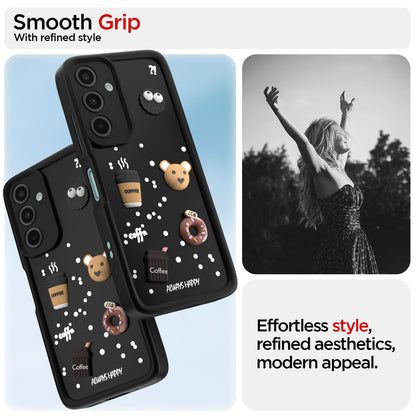 Pikkme Samsung Galaxy A16 5G Cute Fun Cartoon 3D Bear Coffee Back Cover (Black)
