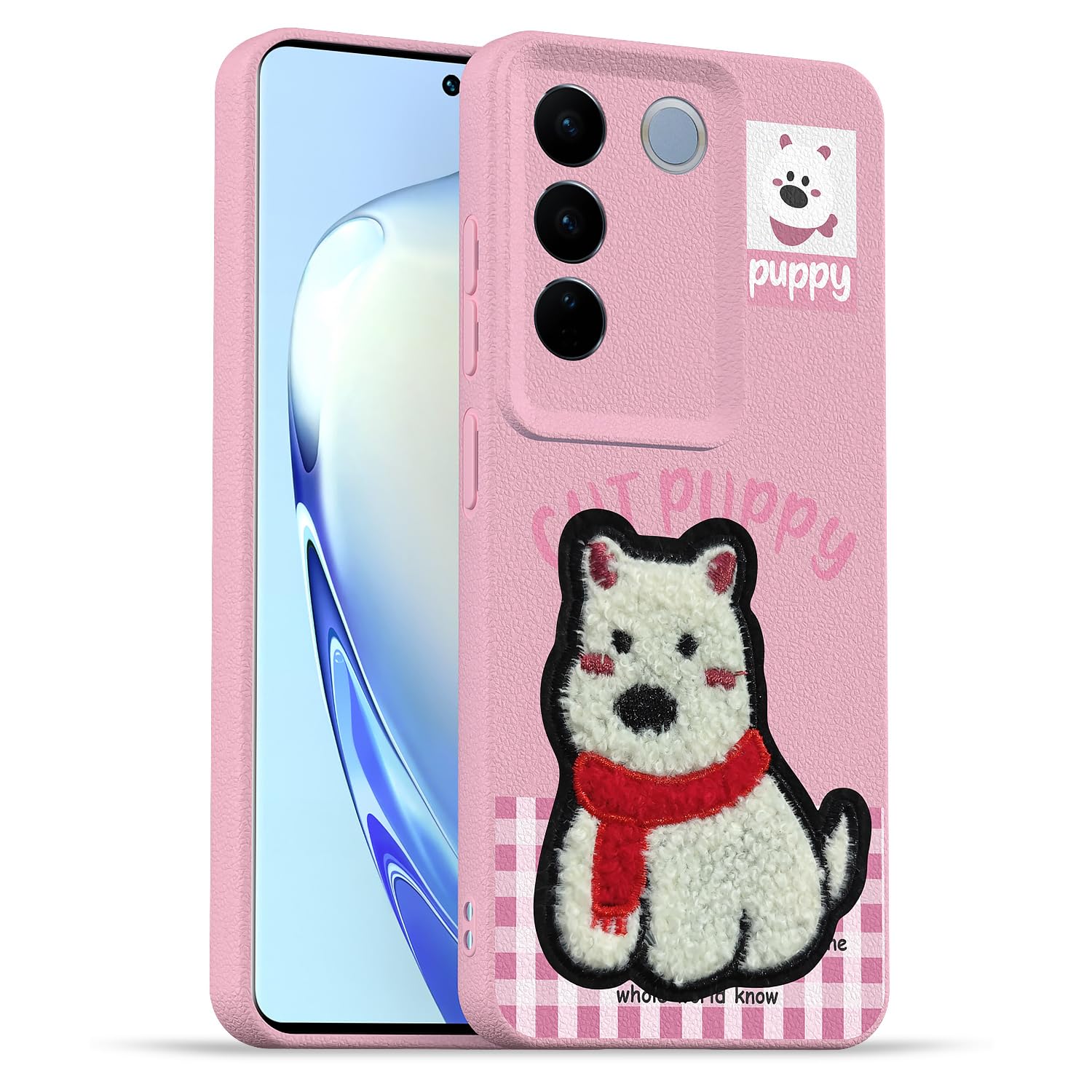 Pikkme pink Plush Patch mobile back cover for Vivo V27/V27 Pro 5G