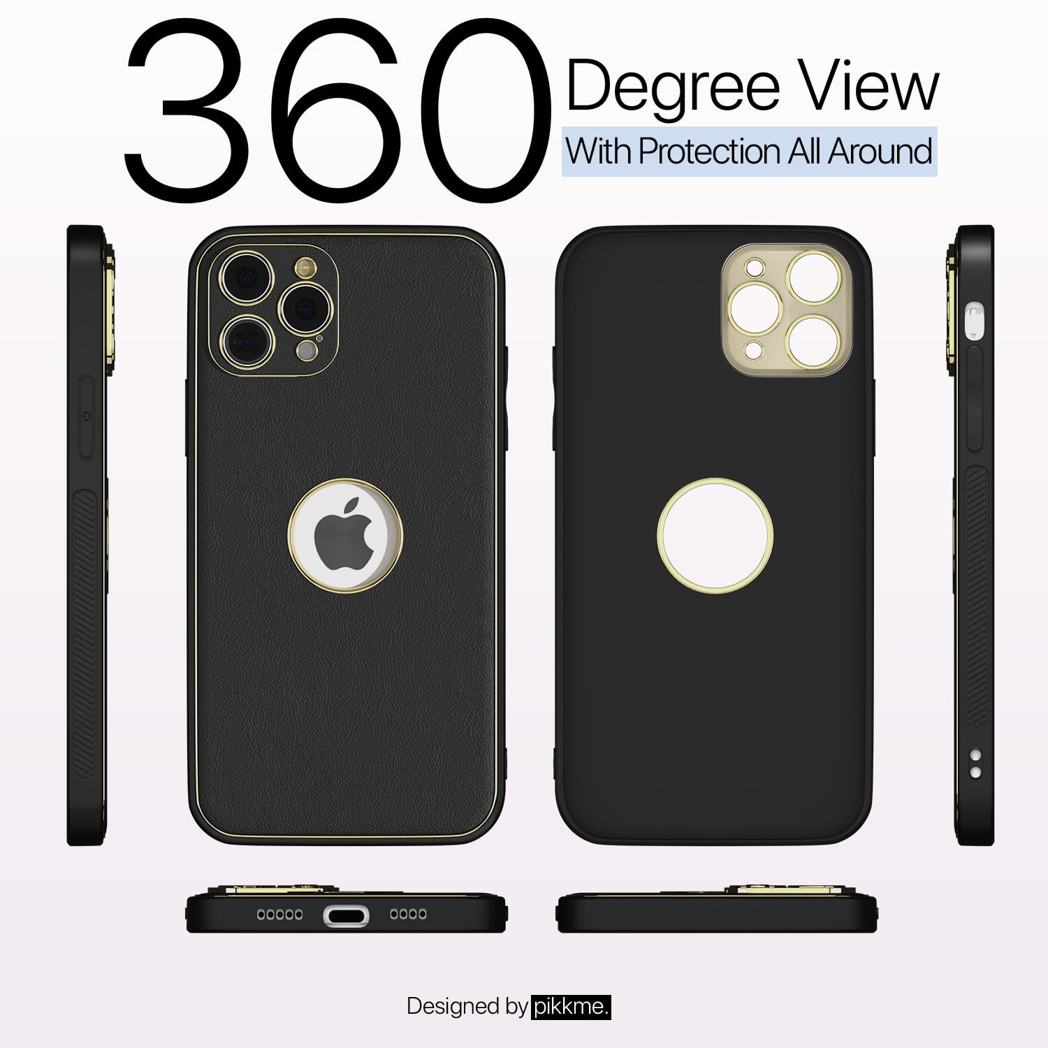Pikkme iPhone 13 Pro Max Gold Electroplated Premium Leather Chrome Back Cover (Black)