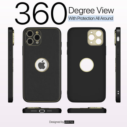 Pikkme iPhone 13 Pro Max Gold Electroplated Premium Leather Chrome Back Cover (Black)