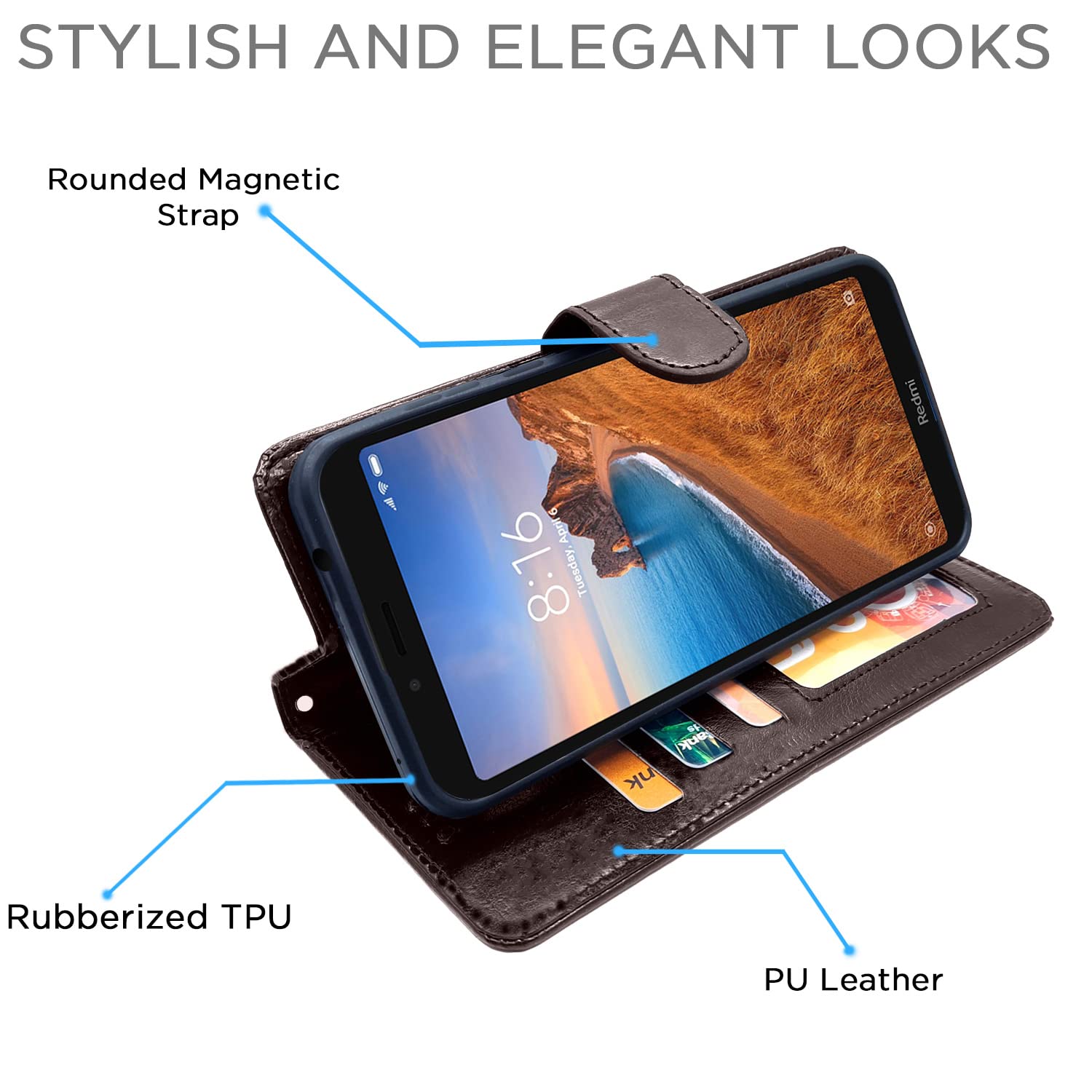 Pikkme Redmi 7A Vintage Flip Cover (Coffee)