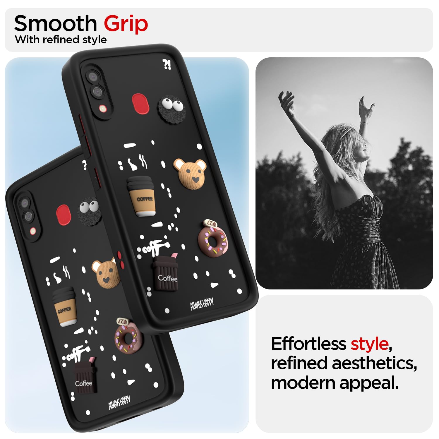Pikkme Samsung Galaxy A20 / A30 / M10s Cute Fun Cartoon 3D Bear Coffee Back Cover (Black)