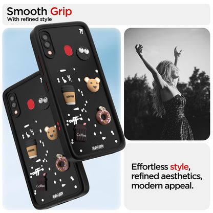 Pikkme Samsung Galaxy A20 / A30 / M10s Cute Fun Cartoon 3D Bear Coffee Back Cover (Black)