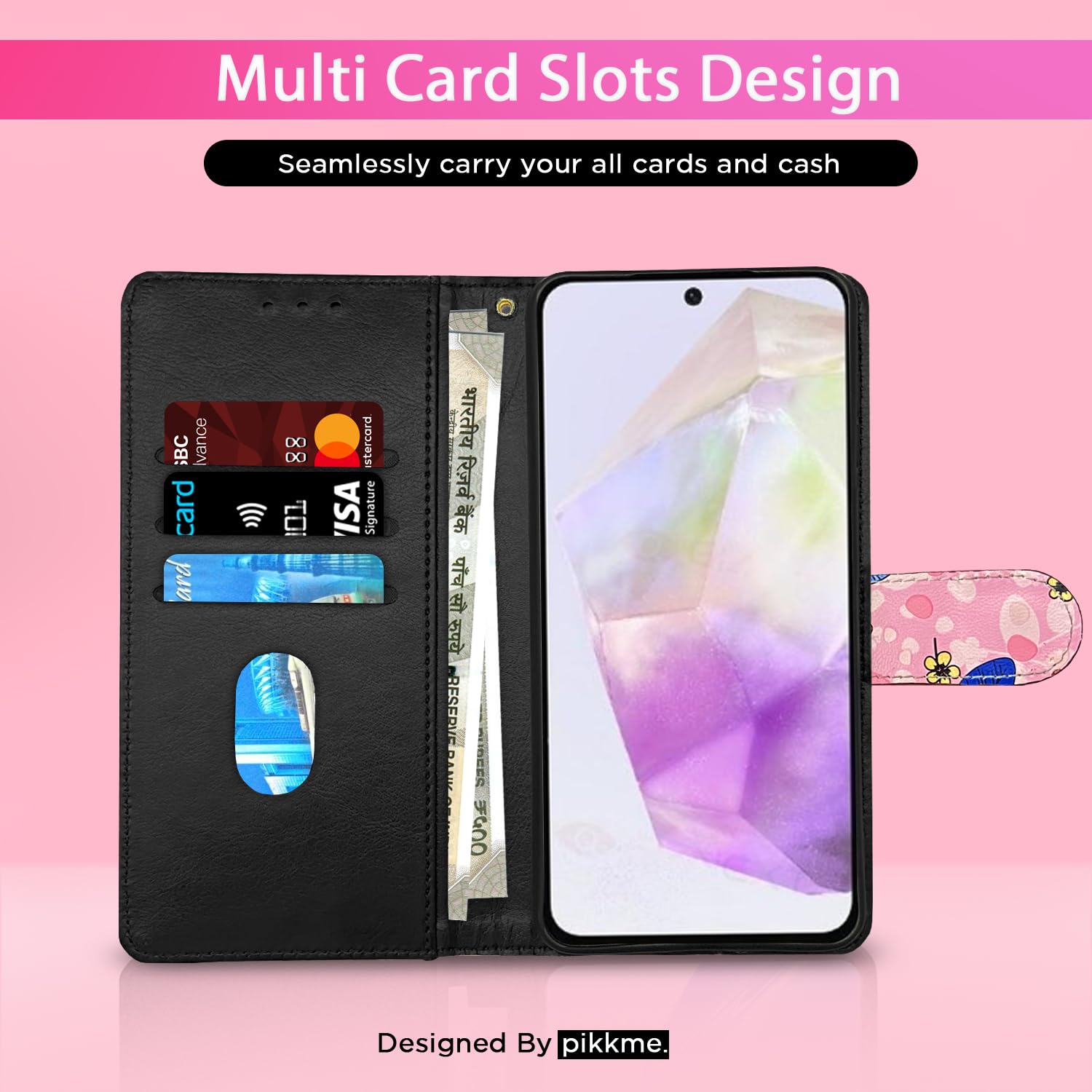 Samsung A56 5G Wallet wallet flip cover in pink flower by Pikkme – photo 2