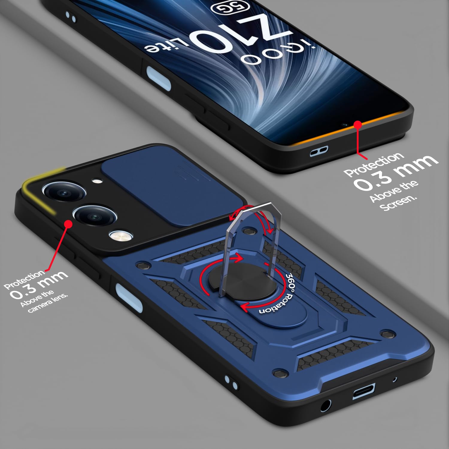 Pikkme Vivo T4 Lite 5G / iQOO Z10 Lite 5G / Vivo Y04 4G / Vivo Y19 5G D10 Tough Armor Back Cover (Blue)