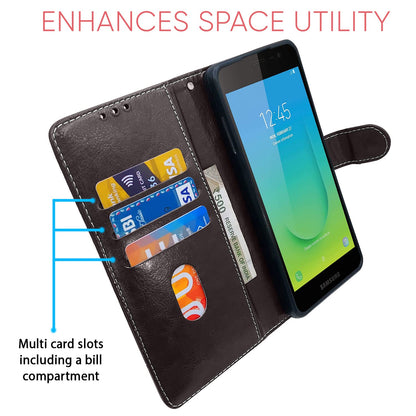 Samsung J2 (2018) Magnetic mobile flip cover in coffee & brown by Pikkme – photo 3