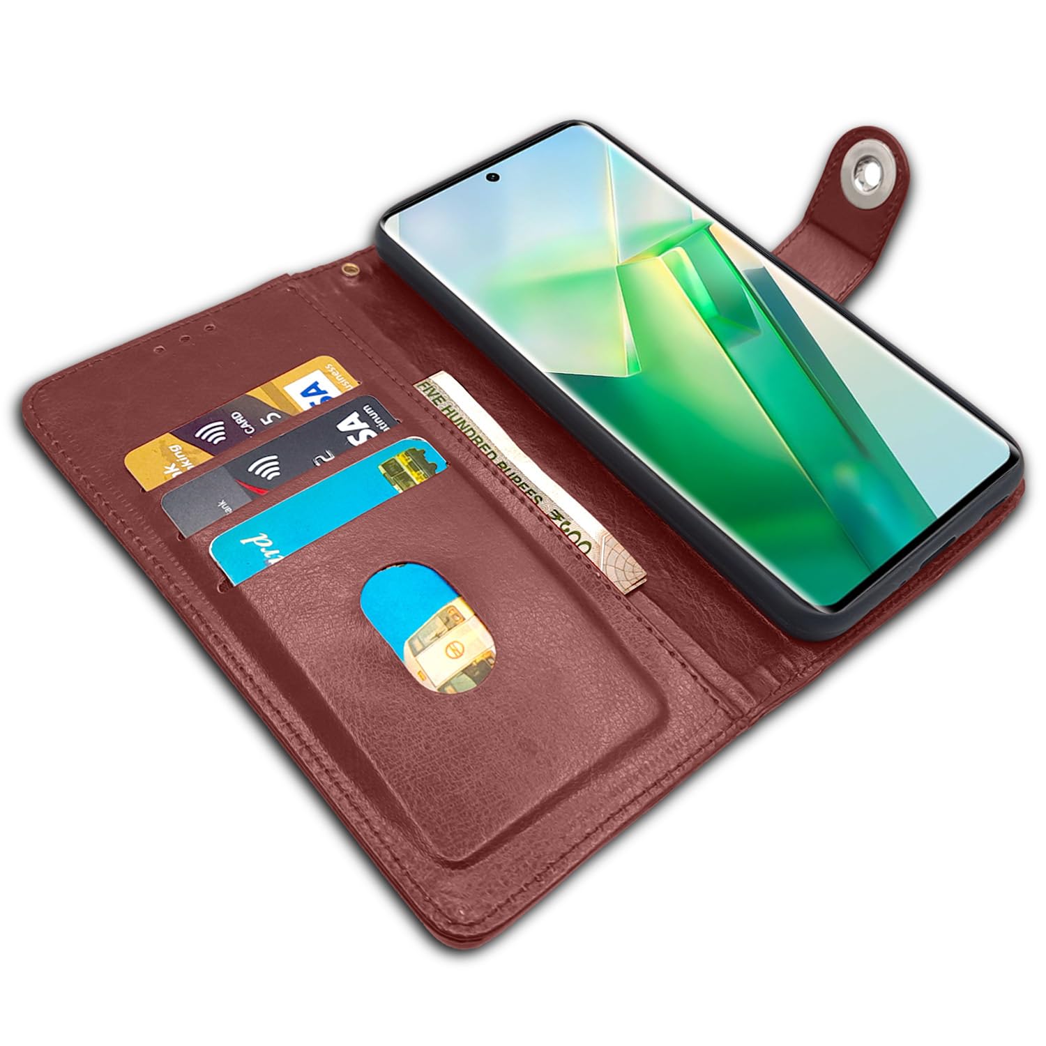 Vivo T2 Pro 5G Button flip case in brown by Pikkme – photo 3