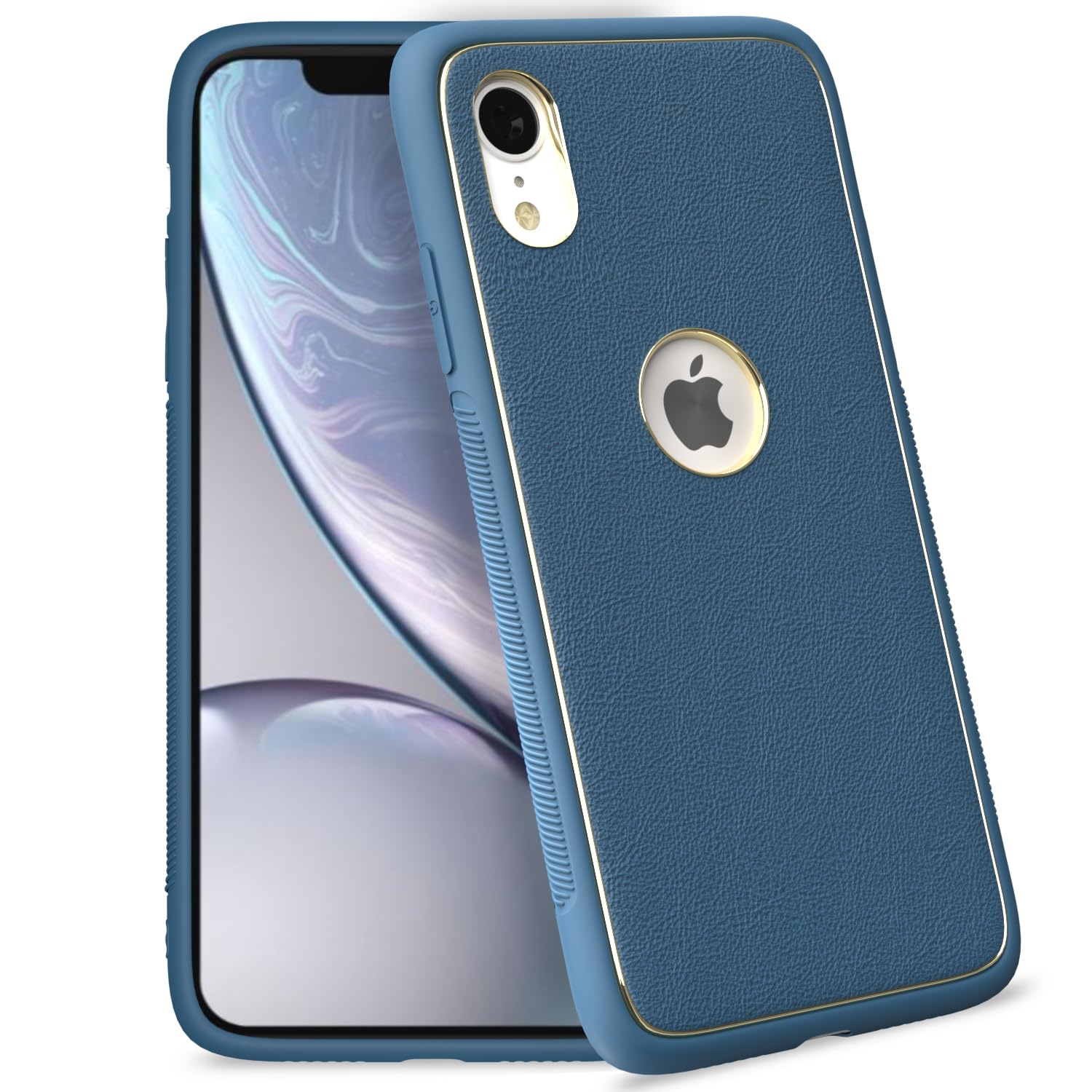 Pikkme iPhone XR Gold Electroplated Premium Leather Chrome Back Cover (Blue)