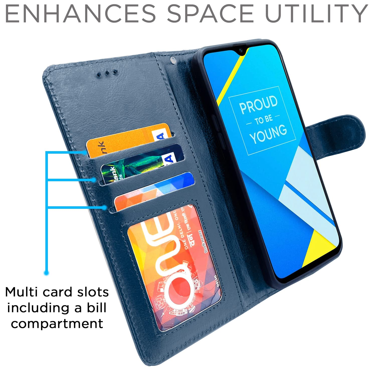Pikkme Realme C2 Vintage Flip Cover | Blue
