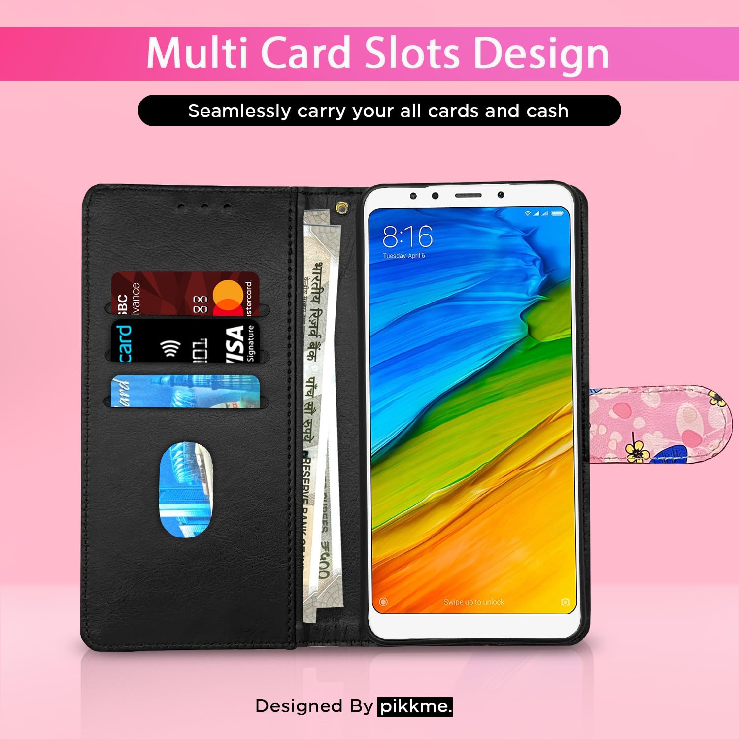 Pikkme Redmi Note 5 pink flower flip case – photo 3