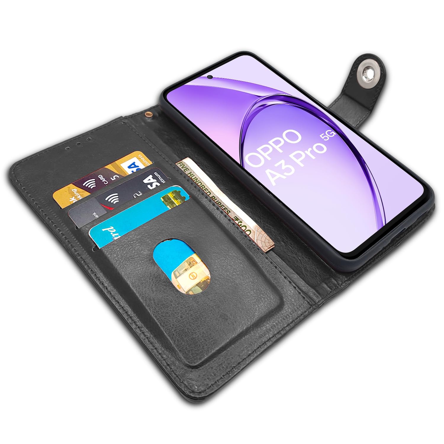 Pikkme Oppo A3 Pro 5G Button Flip Cover (Black)