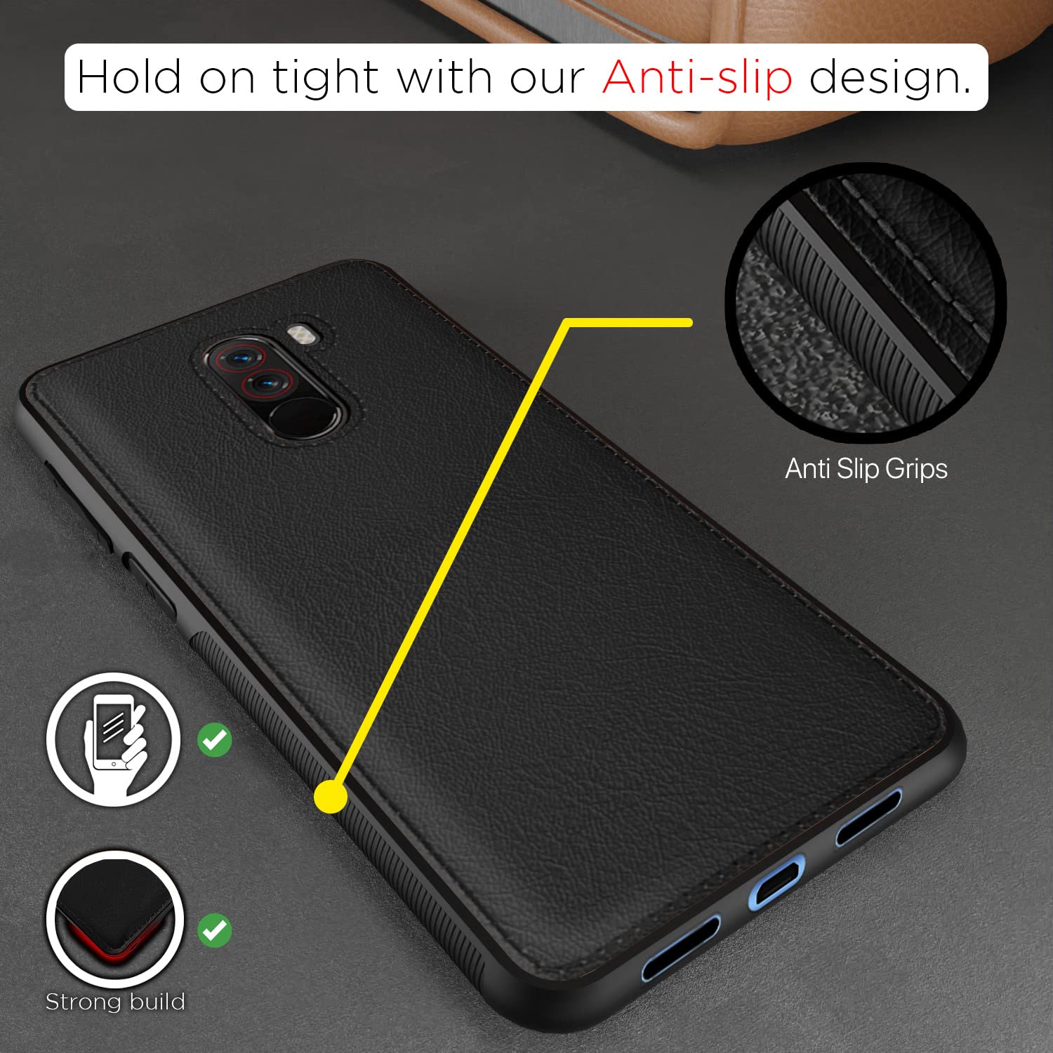 Black Leather mobile cover for Poco F1 – Pikkme – photo 2