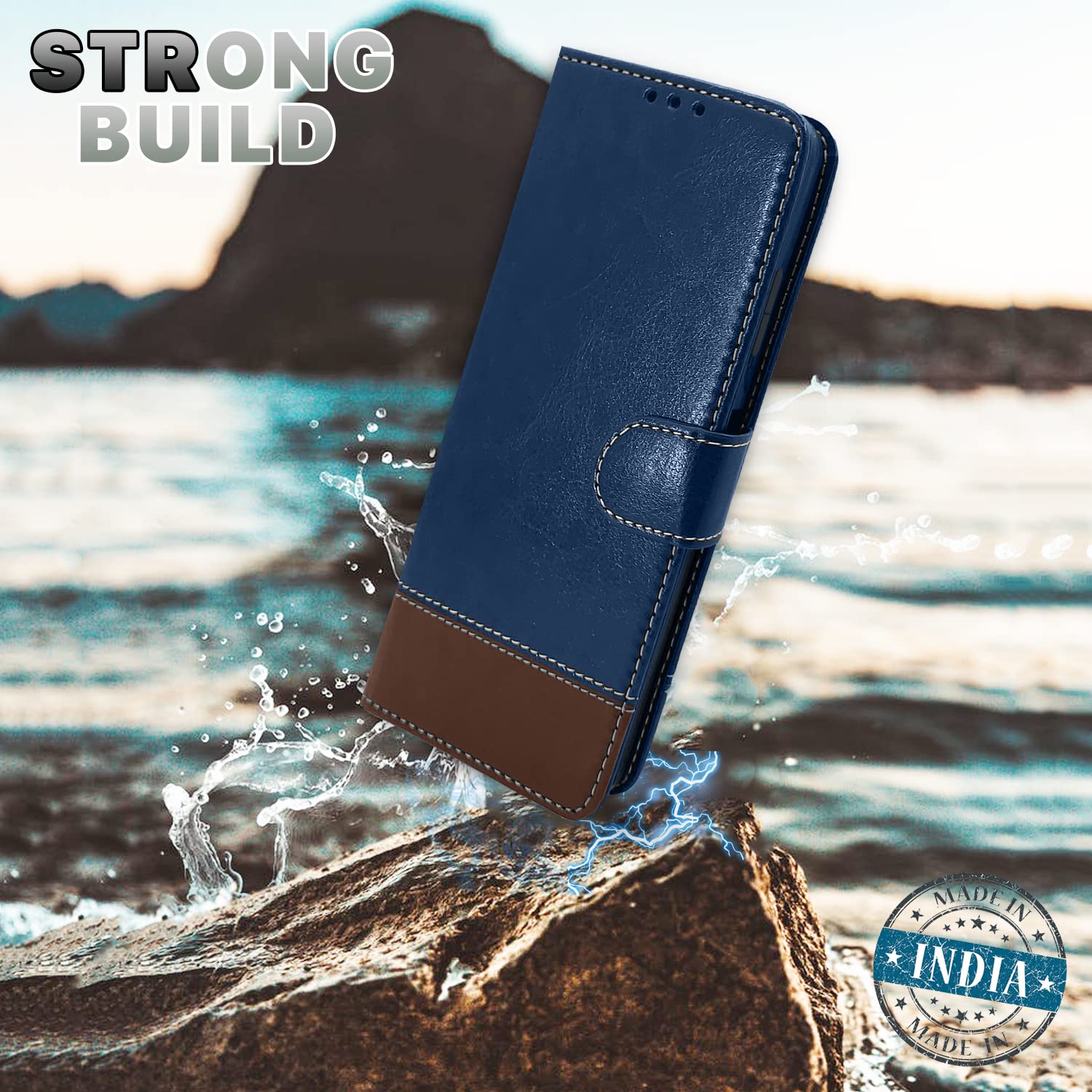 Samsung M04/F04/A04e flip cover in blue & brown by Pikkme – photo 2