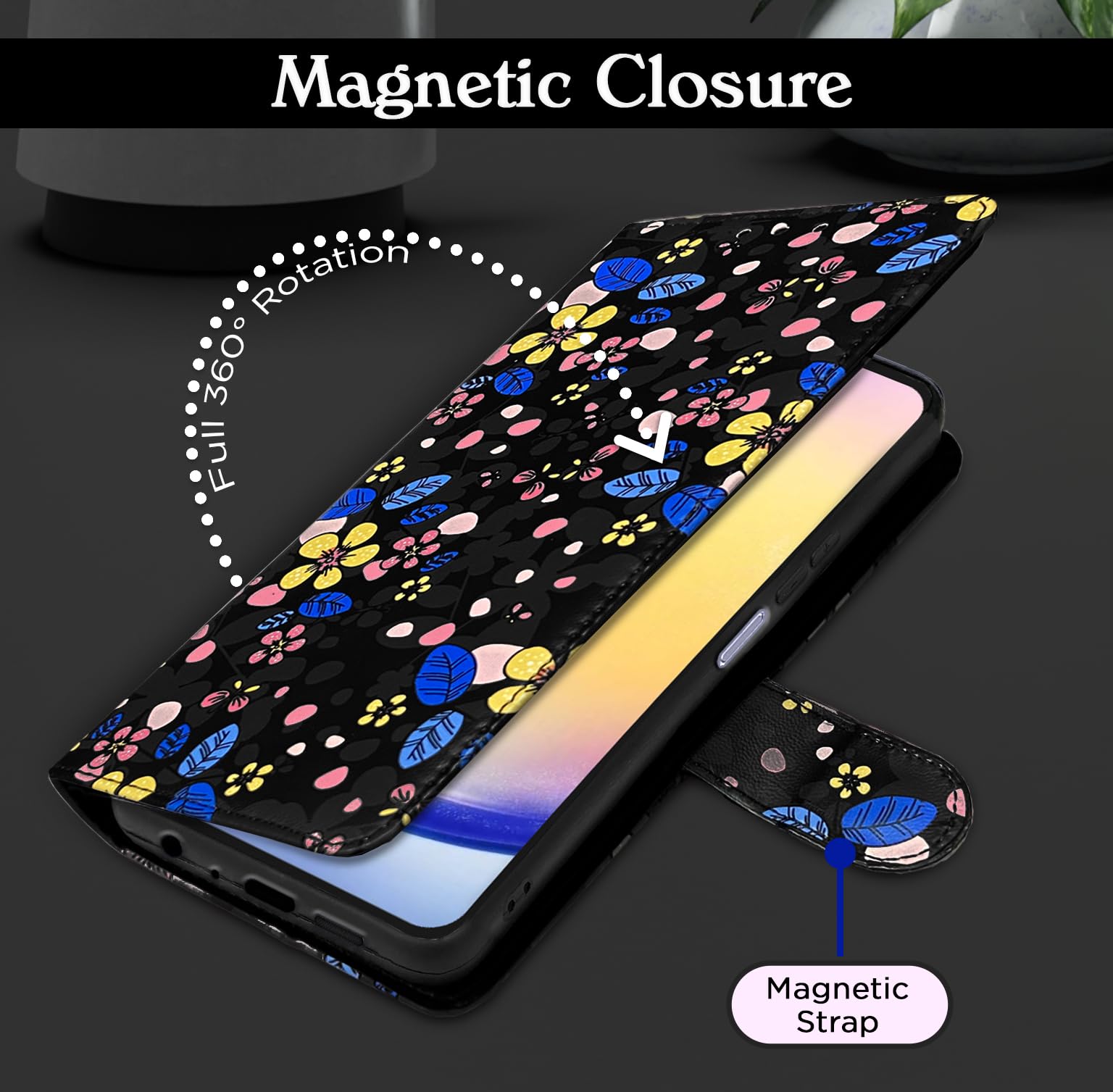 Pikkme Samsung A25 5G black flower flip case – photo 3