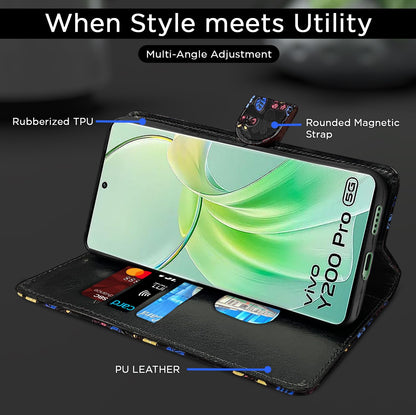 Pikkme Vivo Y200 Pro 5G Wallet black flower flip case – photo 5