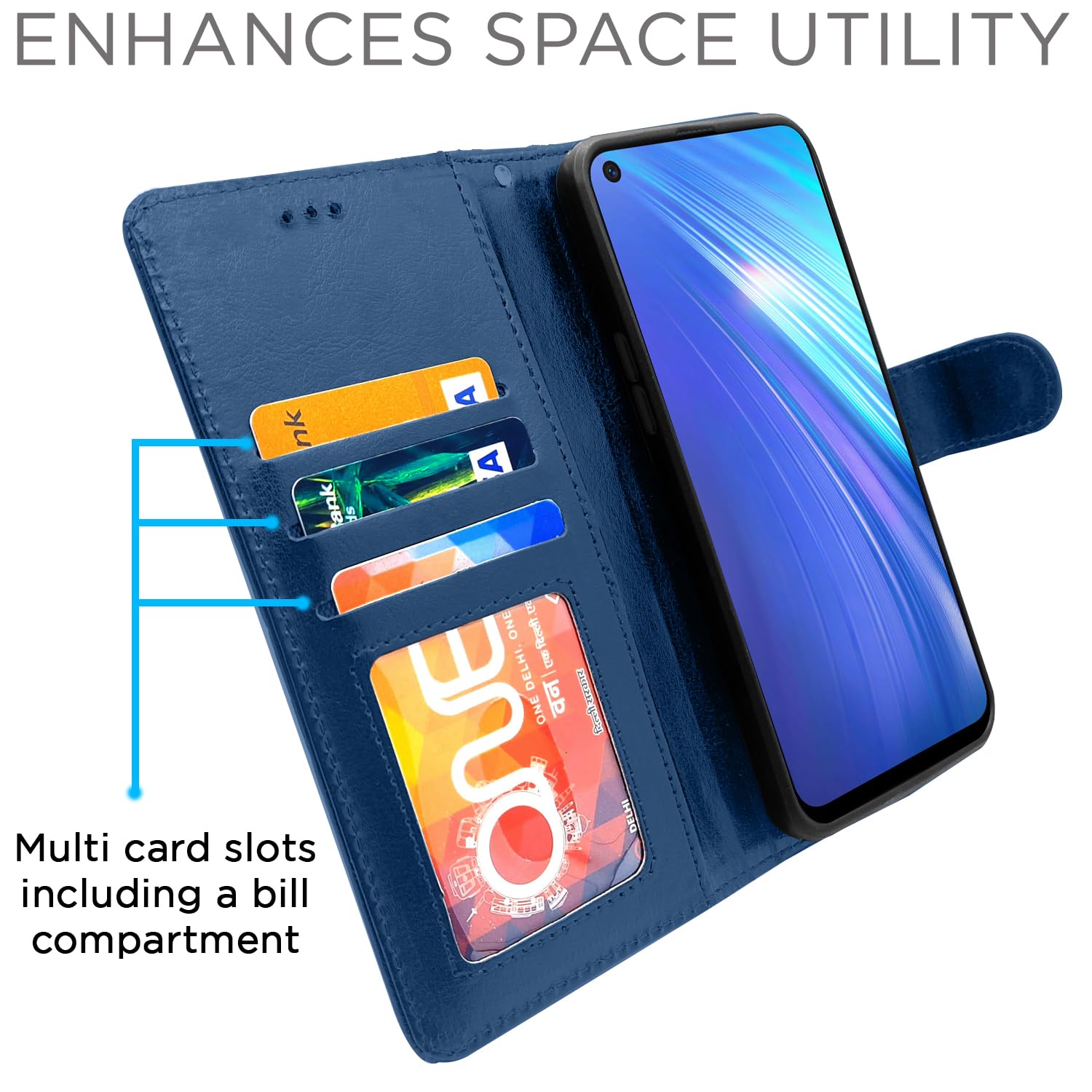 Pikkme Realme 6 Vintage Flip Cover (Blue)
