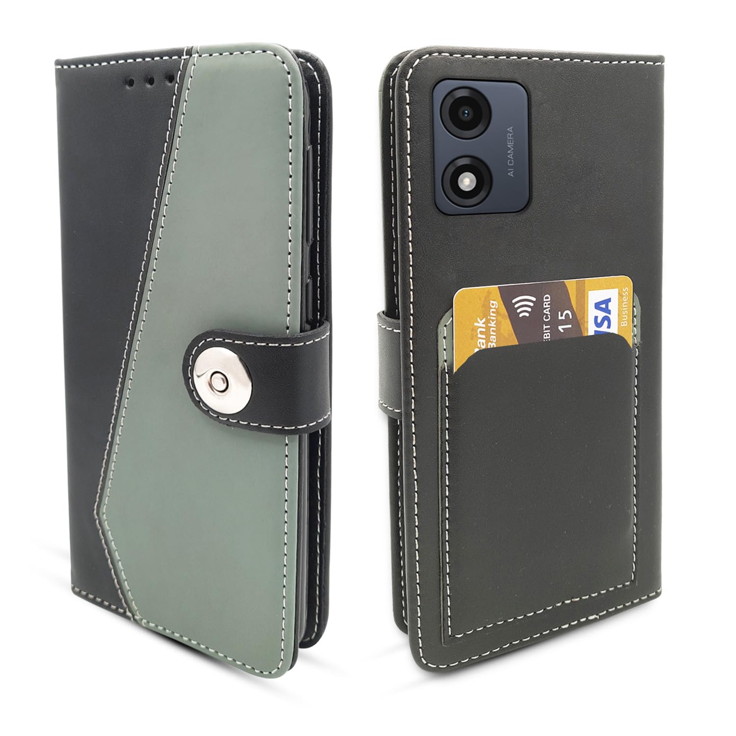 Pikkme Motorola Moto E13 Wallet Style Inbuilt Pockets & Stand | Strong Magnetic Flip Cover (Grey)